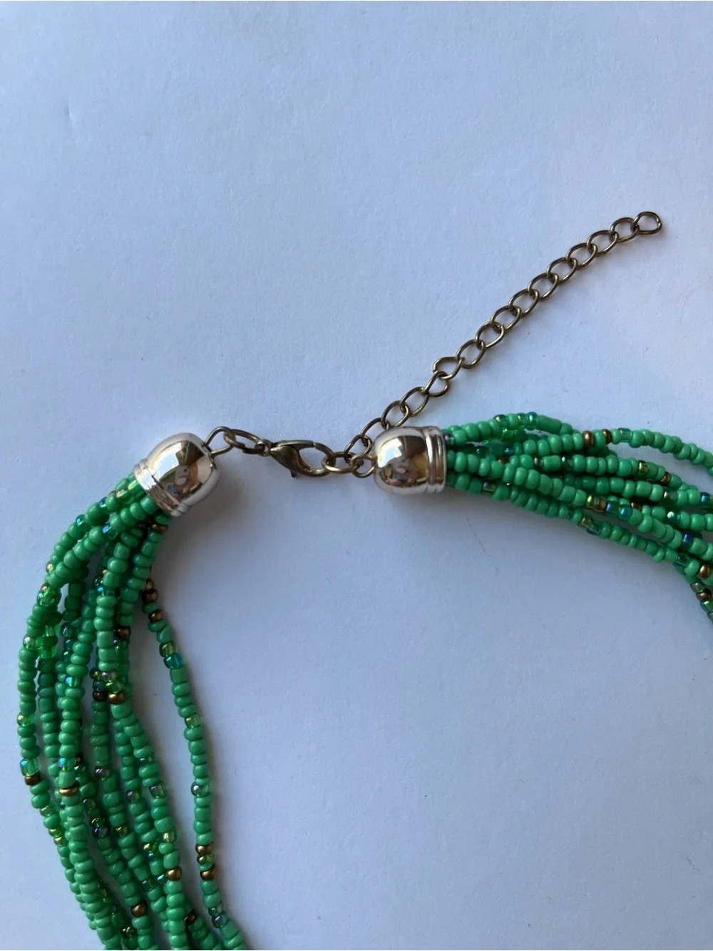 Vintage Green Seed Beads Long Statement Necklace